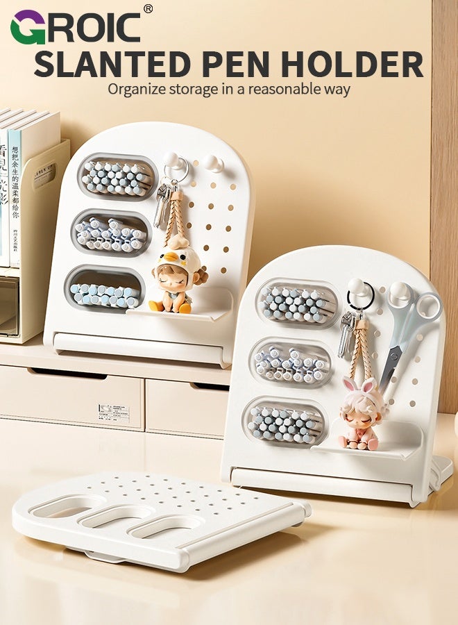 GROIC Desktop Pegboard Pencil Holder, Space-Saving Pen Holder, Stationery Storage, Organizer for Office, School Supplies, Makeup,  Multi-Compartment Desk Organizer, Slanted Insert Pen Holder with Pegboard - Image 2